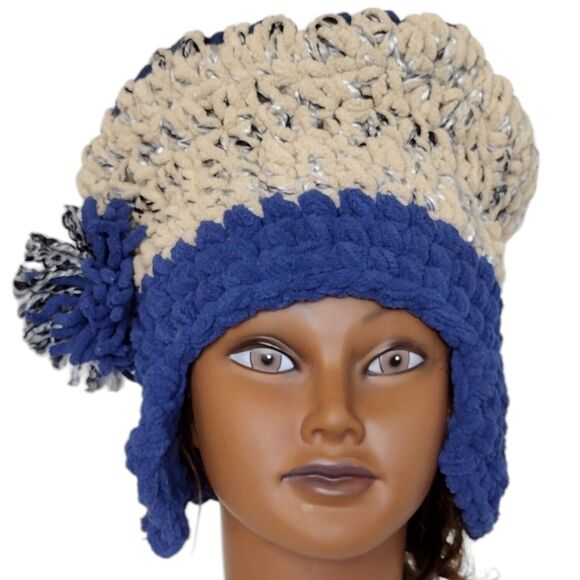 Top Hat with Ear Warmers OOAK Handmade Crochet Free Hand Women's One Size - Picture 1 of 9